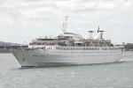 ID 3841 ORIENT QUEEN (1968/15781grt/IMO 6821080, ex-BOLERO, STARWARD. Renamed LOUIS AURA, then AEGEAN QUEEN) - the first Louis Cruise Lines (Cyprus) vessel to visit New Zealand arriving in Auckland during a...